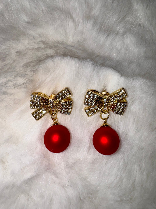 Valentine - Red & Sparkly Bow - Earrings