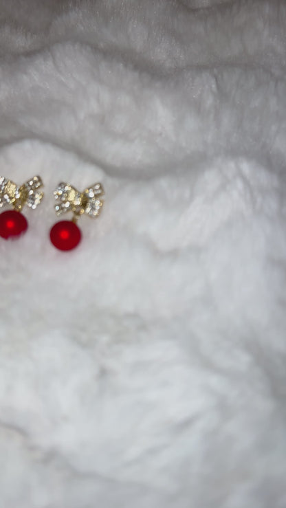 Valentine - Red & Sparkly Bow - Earrings