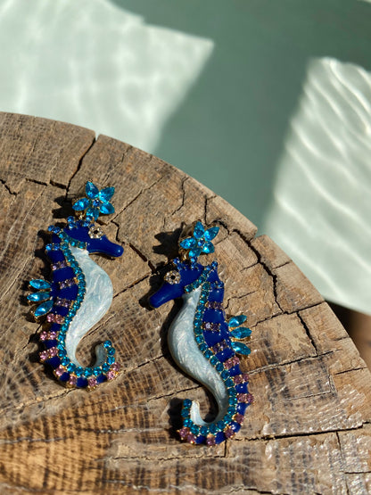 Exotic Chic Blue Sea Horse Earrings