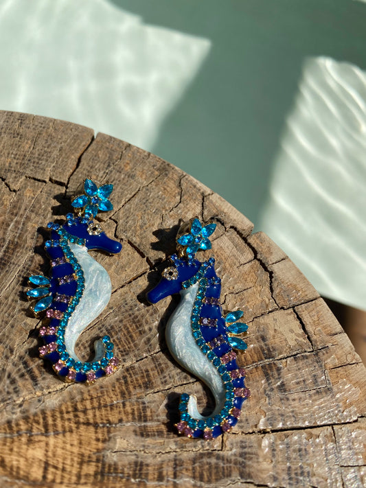 Exotic Chic Blue Sea Horse Earrings