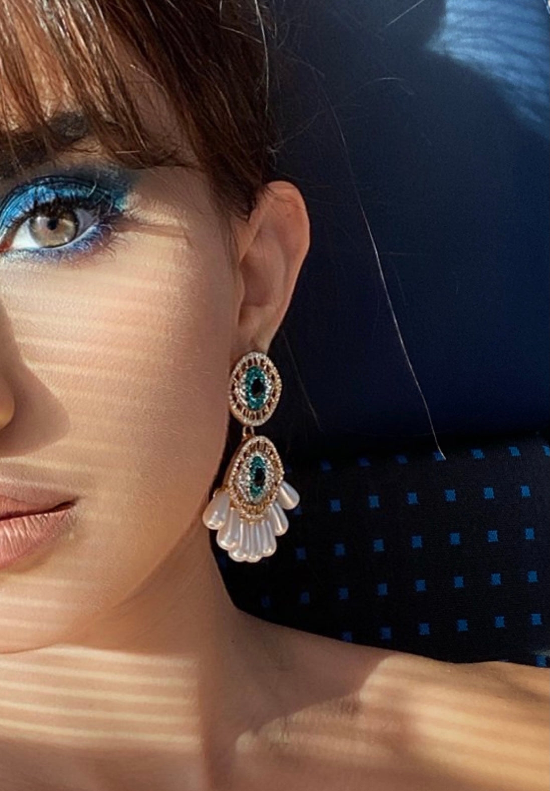 Exotic Chic Glam Green Blue Eyes Earrings